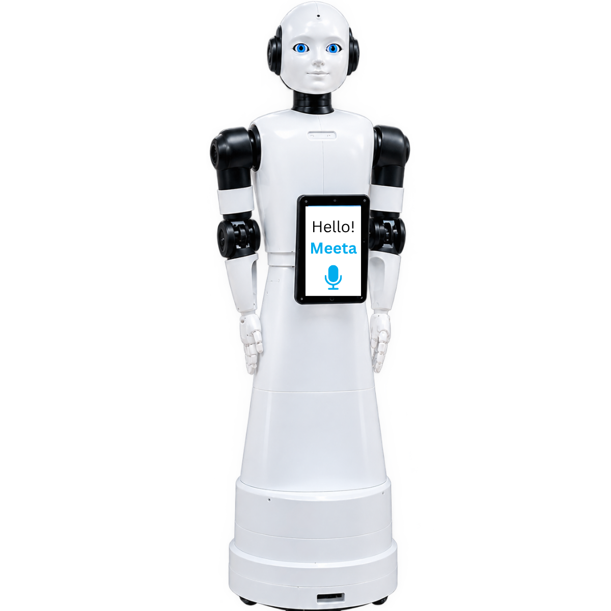 Meeta humanoid robot with tablet display